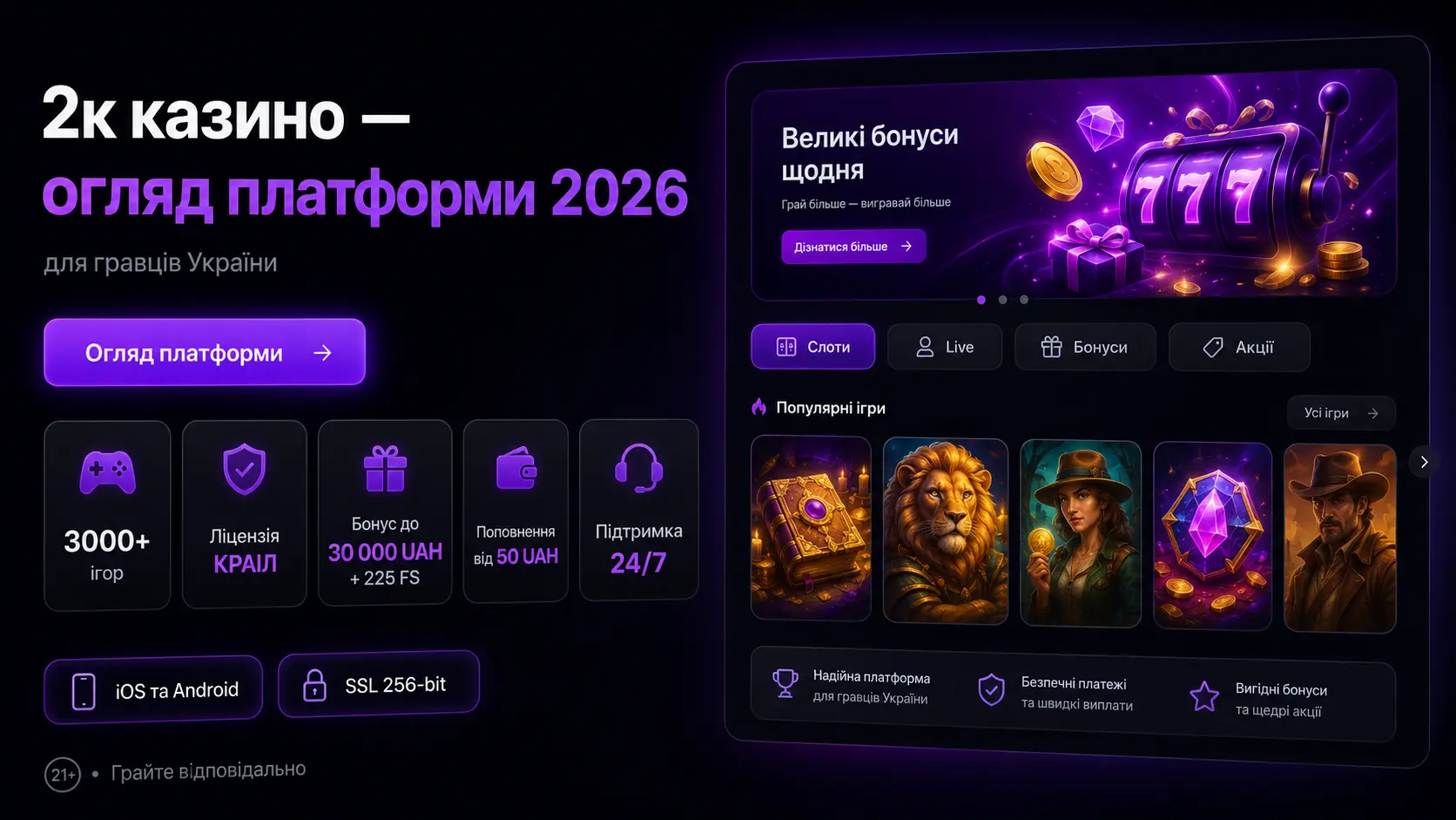 2K Казино &mdash; головна сторінка офіційного сайту